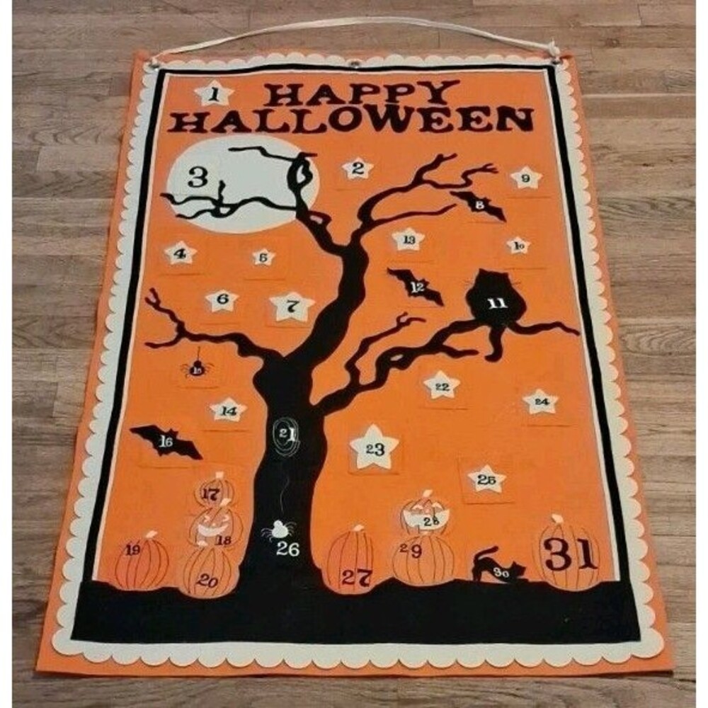 Pottery Barn Kids Halloween Countdown Advent Calendar 26Wx42L w/ Cat & Bats felt